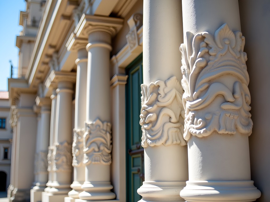 Intricate carved sillar stone façade of the Jesuit Church in Arequipa showing mestizo baroque style