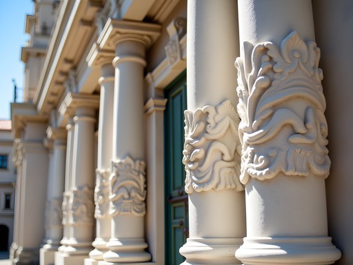 Intricate carved sillar stone façade of the Jesuit Church in Arequipa showing mestizo baroque style