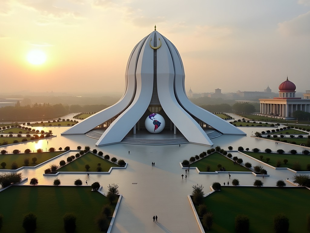 Ashgabat's elaborate star-shaped Wedding Palace at sunrise