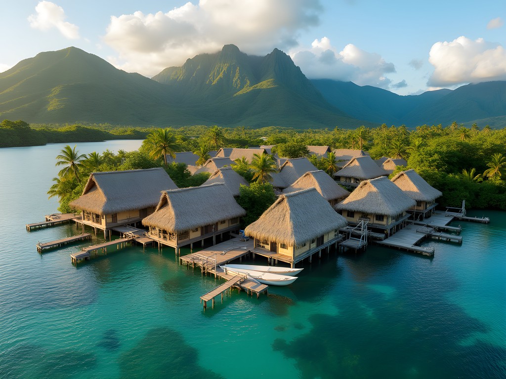 Traditional water village built on artificial islands in Langa Langa Lagoon near Auki