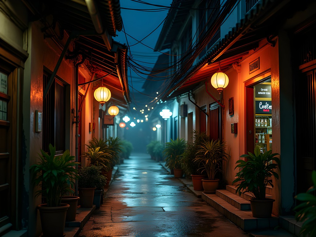 Atmospheric entrance to hidden bar in Bangkok's Chinatown at night