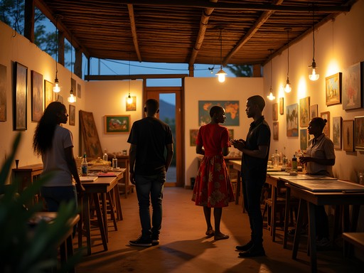 Local artist workshop in Bangui showing traditional and contemporary Central African art