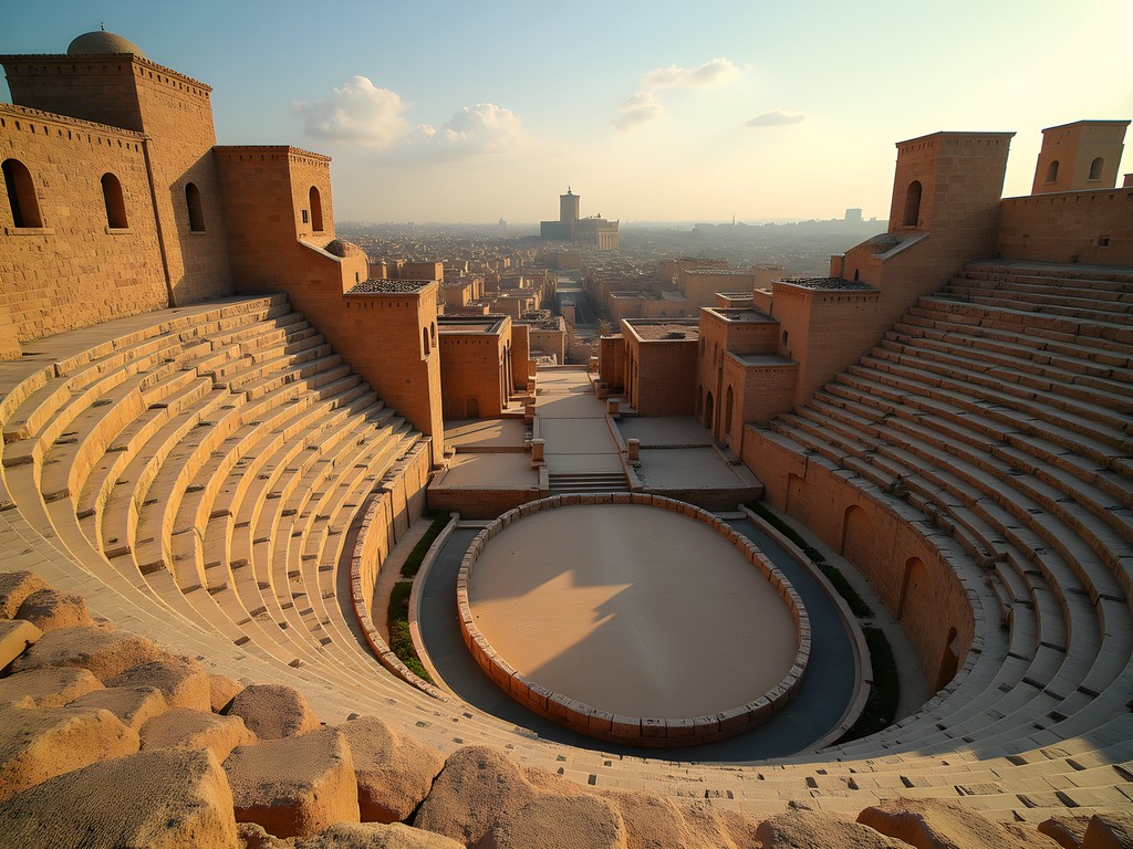 View showing proximity of Roman theater to early Islamic architecture in Bosra