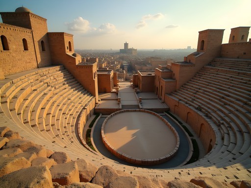 View showing proximity of Roman theater to early Islamic architecture in Bosra