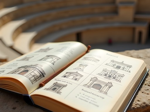 Travel notebook with sketches and notes about Bosra Roman theater