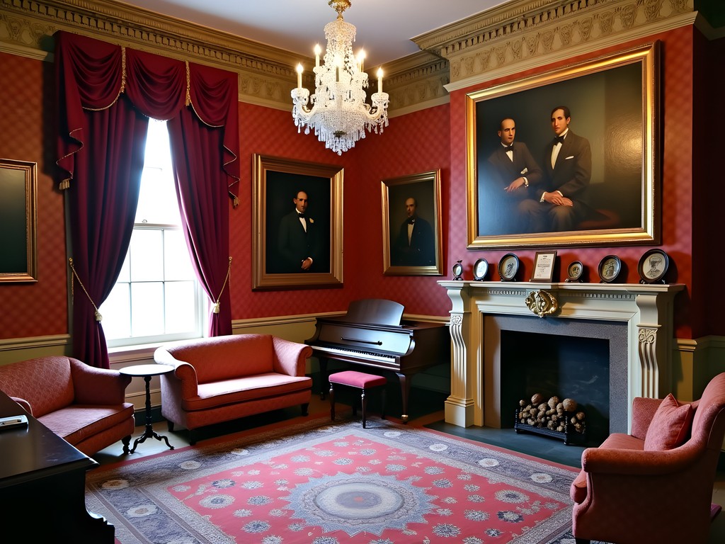 Ornate Victorian parlor with original furnishings at the Gibson House Museum