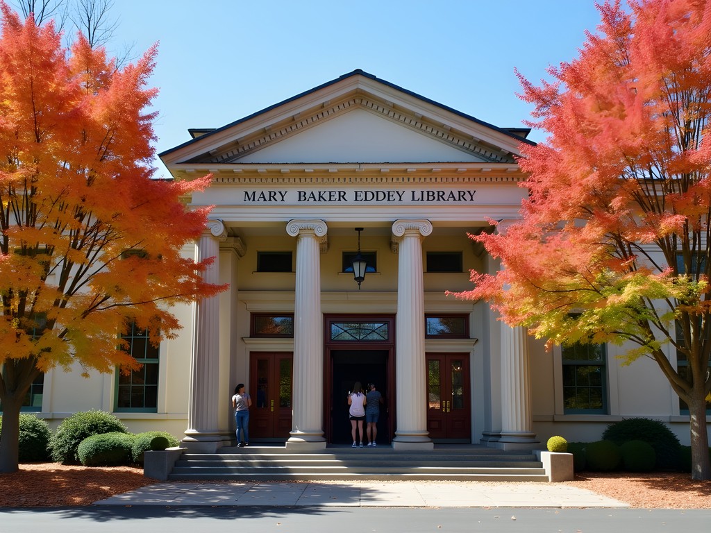 Entrance to the Mary Baker Eddy Library and Mapparium with fall foliage