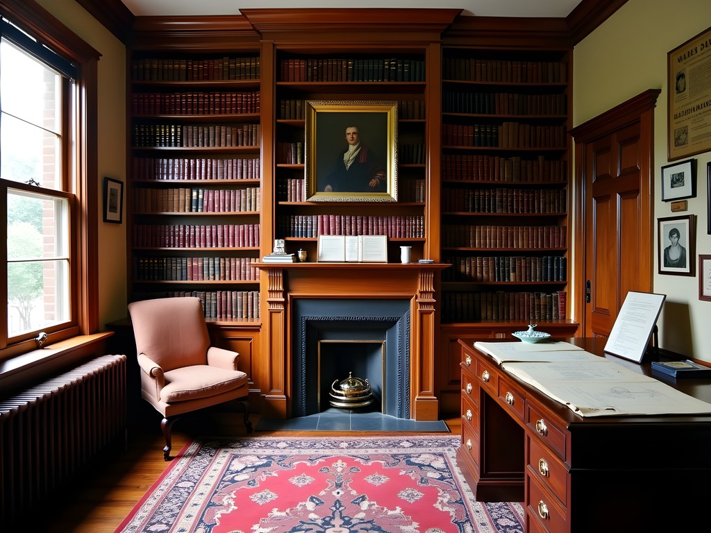 Rose Standish Nichols' library with antique books and design drawings