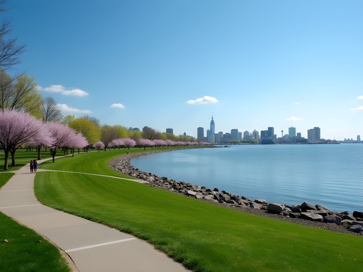 Seaside Park waterfront with Long Island Sound and city skyline