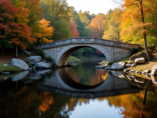 Stone bridge over pond at D.W. Field Park in Brockton Massachusetts