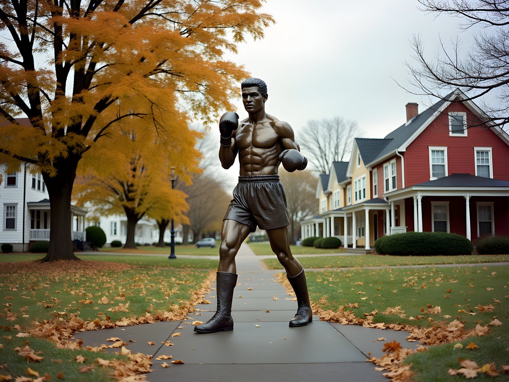 Bronze statue of Rocky Marciano at Edgar Playground in Brockton Massachusetts