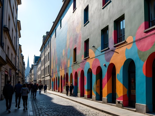 Vibrant large-scale street art mural in Marolles district, Brussels