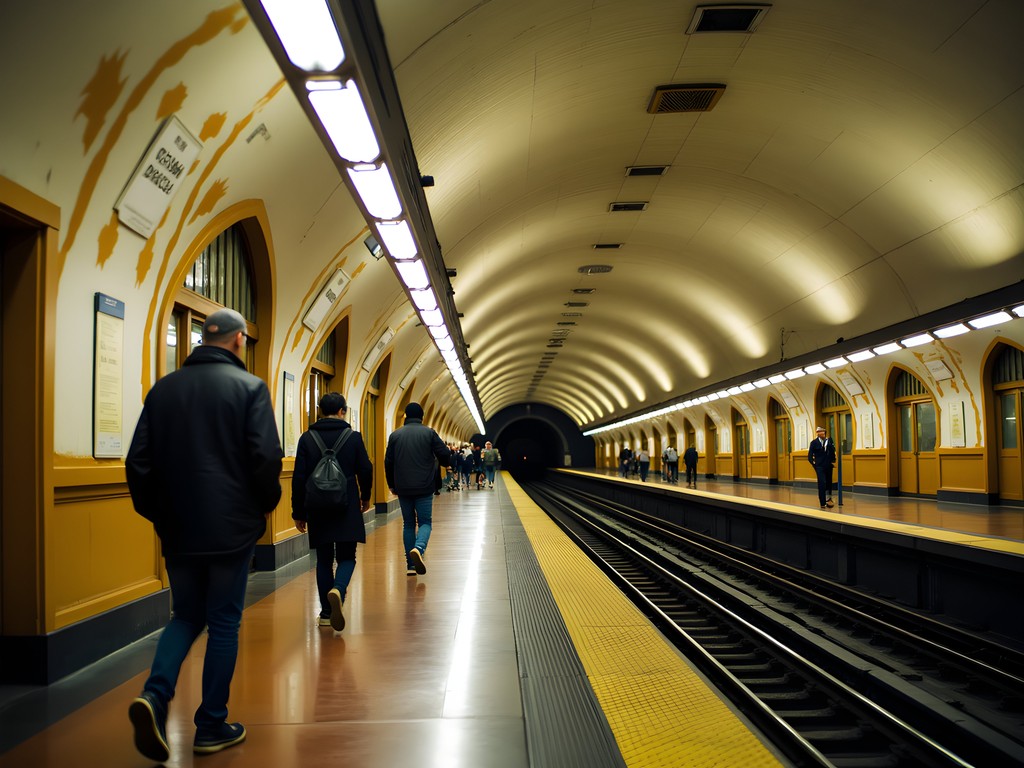 Mature female traveler navigating Buenos Aires subway system with confidence