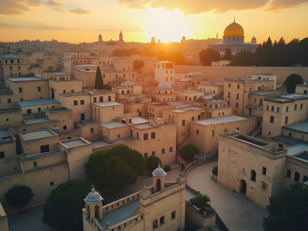 Jerusalem Old City bathed in golden hour light showing ancient stone architecture