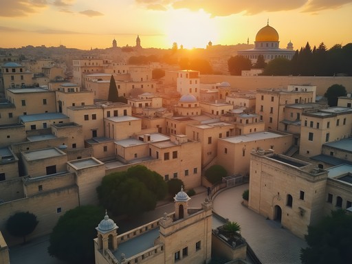 Jerusalem Old City bathed in golden hour light showing ancient stone architecture