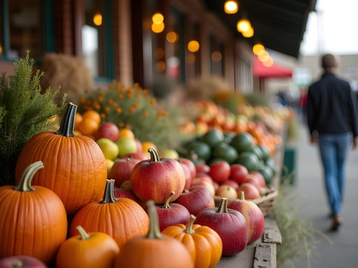 Colorful fall produce display at Caldwell Farmers' Market