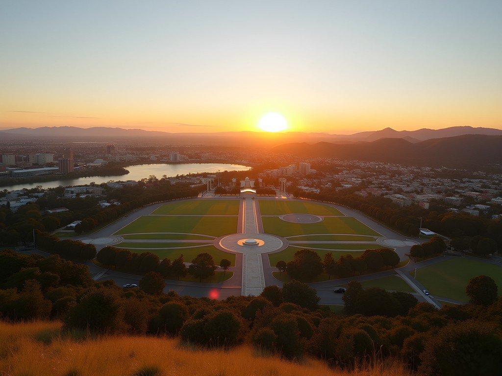 Panoramic view of Canberra from Mount Ainslie Lookout showing the city's geometric layout