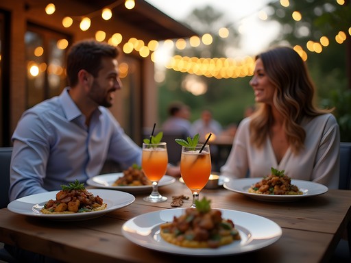 Couple enjoying farm-to-table dining experience at a restaurant patio in Carmel