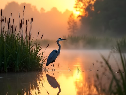 Dawn light filtering through wetlands at Fred G. Bond Metro Park in Cary, North Carolina