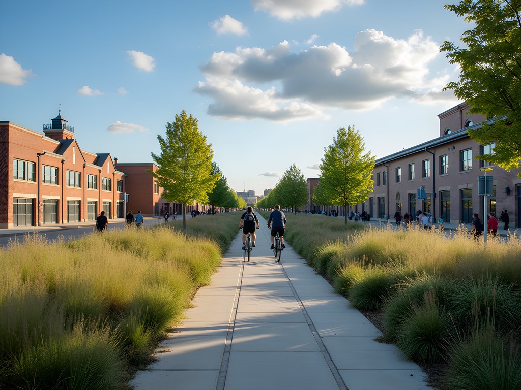 Charlotte Rail Trail with public art installations, converted warehouses, and morning light
