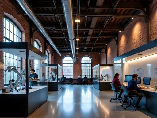Interior of Columbus Technology Innovation Center showing historic architecture with modern tech equipment