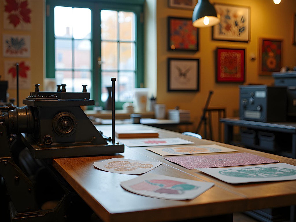 Letterpress printing workshop at Handzy Shop in Covington's Creative Corridor with vintage printing equipment