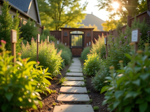 Secret medicinal herb garden in Denver's Highland neighborhood at morning light