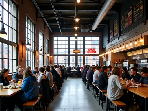 Students enjoying affordable meals in Denver Central Market food hall