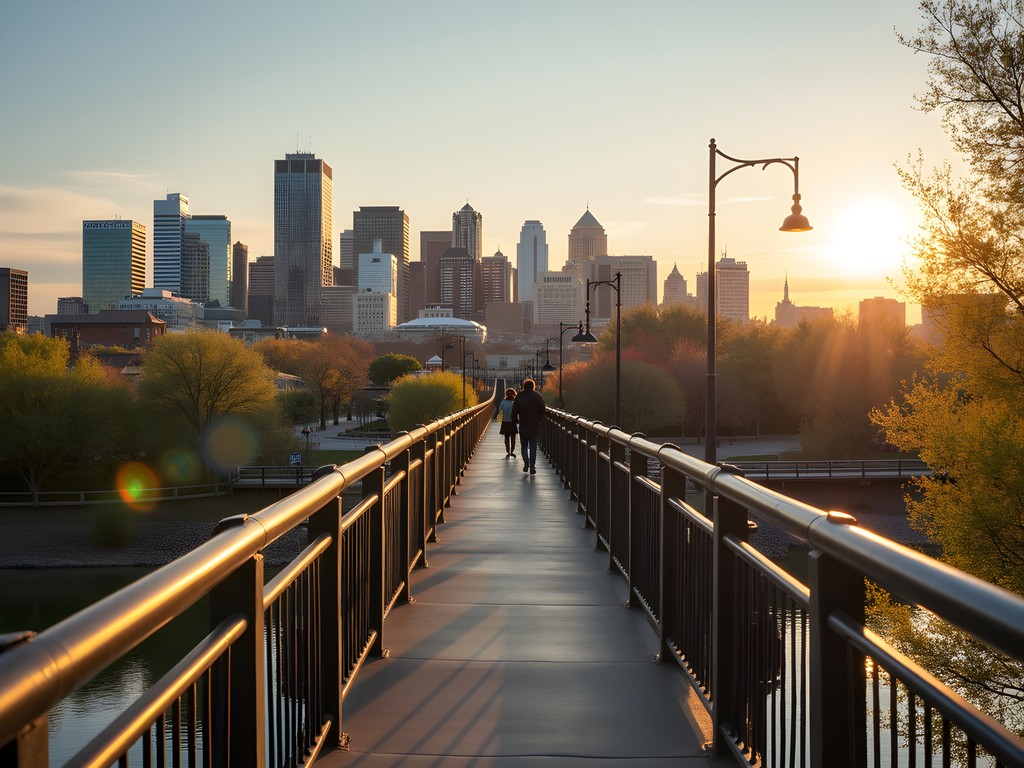 Highland pedestrian bridge connecting LoHi to downtown Denver with city skyline view