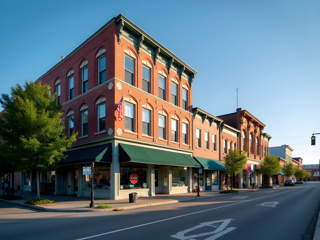 Historic brick buildings along Villard Street in downtown Dickinson