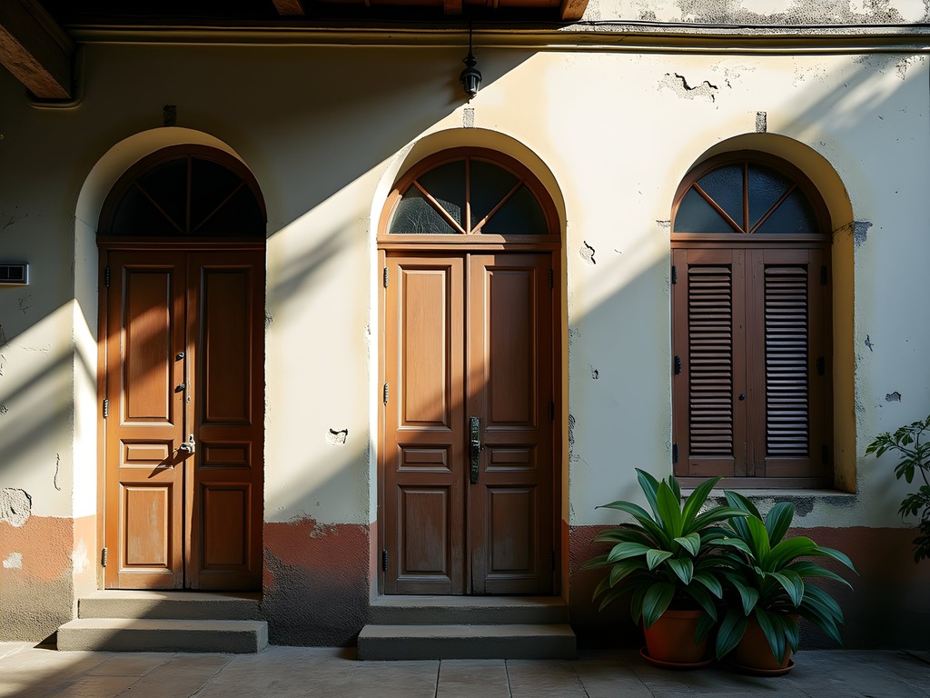 Weathered Portuguese colonial building in Dili with characteristic shutters and veranda