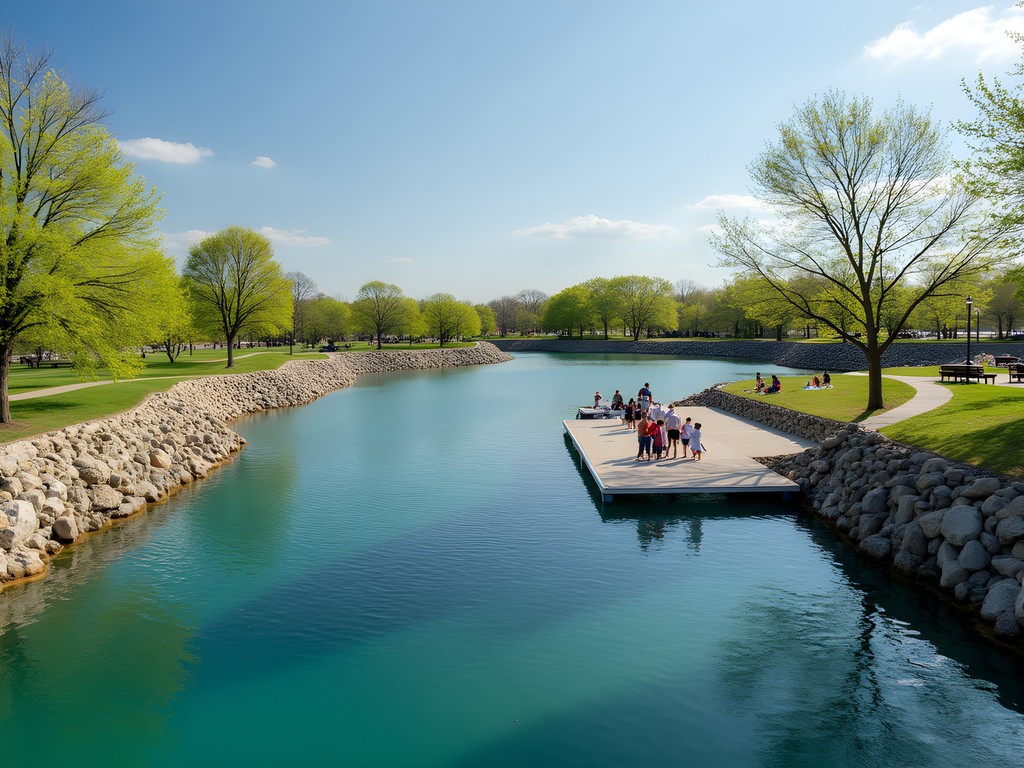 Engineered shoreline and recreational areas at Arcadia Lake near Edmond, Oklahoma