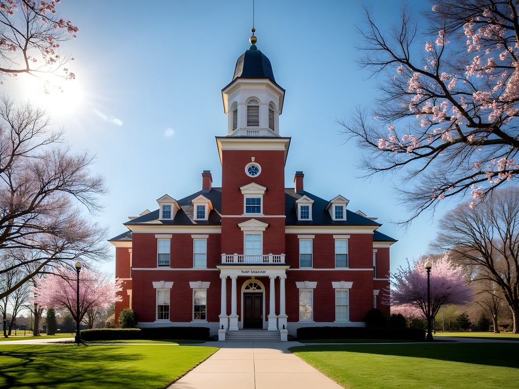 Historic Old North Tower at University of Central Oklahoma campus in spring