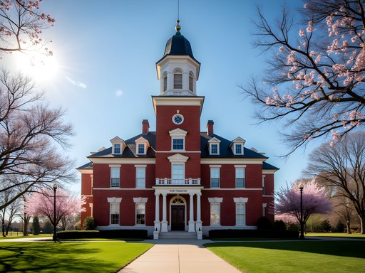 Historic Old North Tower at University of Central Oklahoma campus in spring