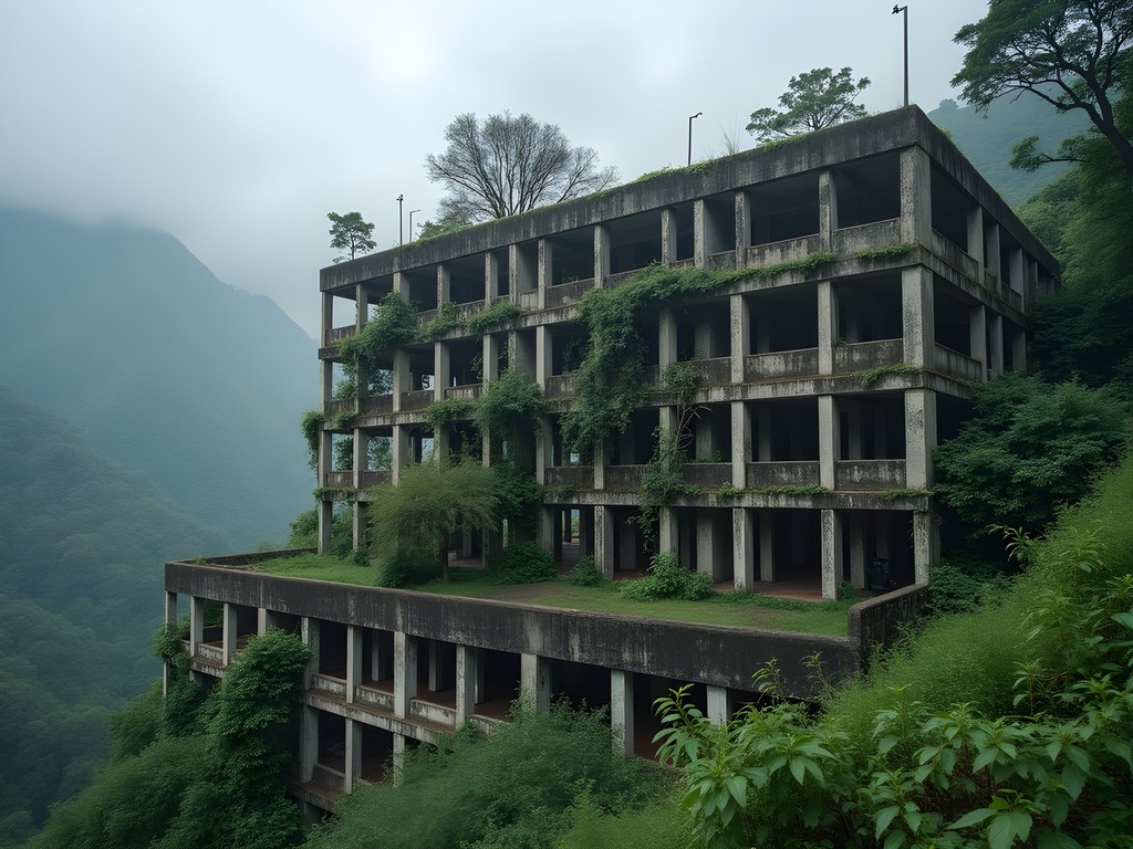 Abandoned 1980s hotel project in Ella now reclaimed by jungle vegetation