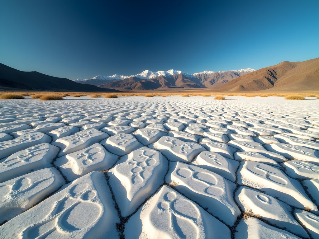 Alkali flat patterns in Nevada desert near Fernley with mountains in background
