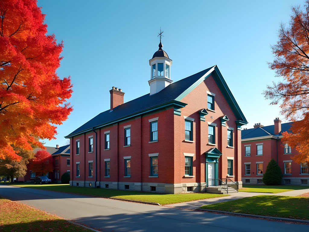 Historic Garrison District buildings in Fredericton with fall foliage