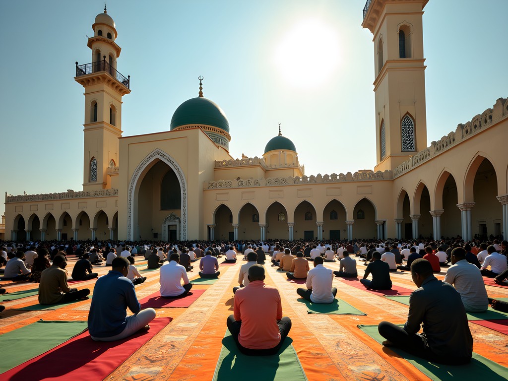 Grand Mosque in Garoua during Friday prayers with worshippers gathered outside