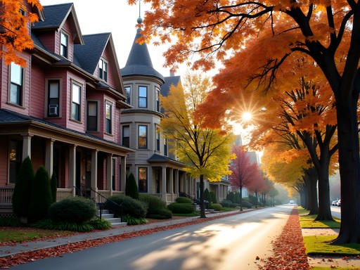 Historic Victorian homes with autumn foliage in Heritage Hill neighborhood