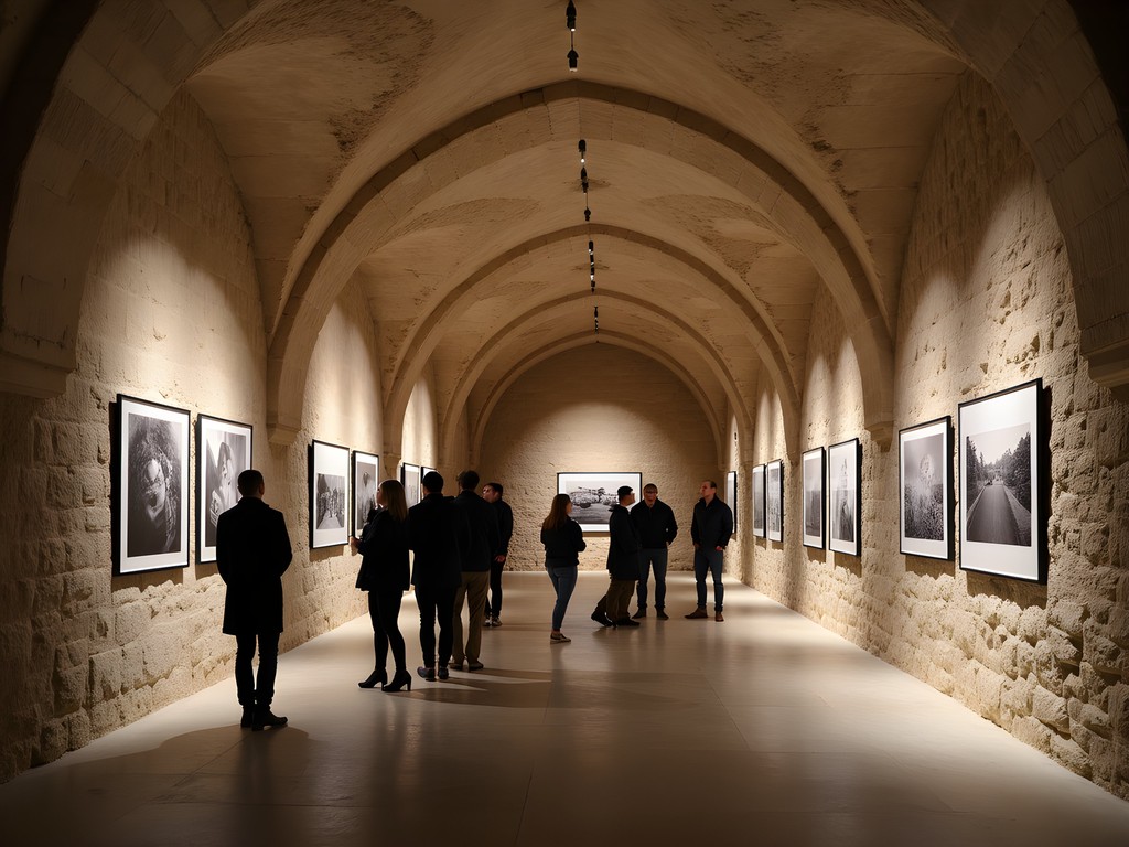 Photography exhibition in medieval stone vault at Atelier Jungwirth in Graz