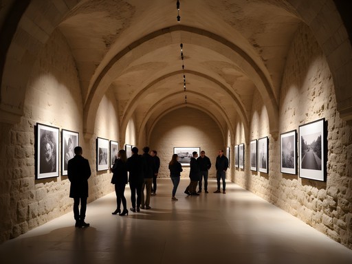 Photography exhibition in medieval stone vault at Atelier Jungwirth in Graz