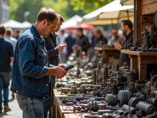 Vintage tools and motorcycle parts at Puchstraße flea market in Graz