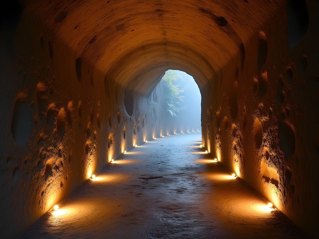 Atmospheric tunnel carved through Schlossberg mountain in Graz