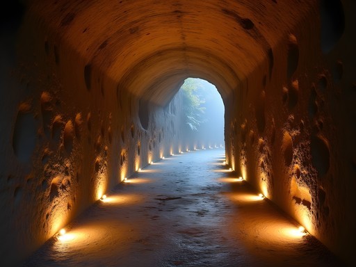 Atmospheric tunnel carved through Schlossberg mountain in Graz