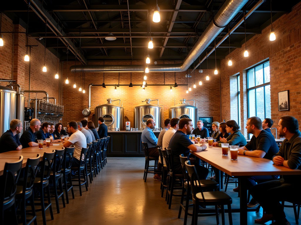 Interior of Elevation Beer Company in Great Falls showing industrial-chic design with brewing equipment