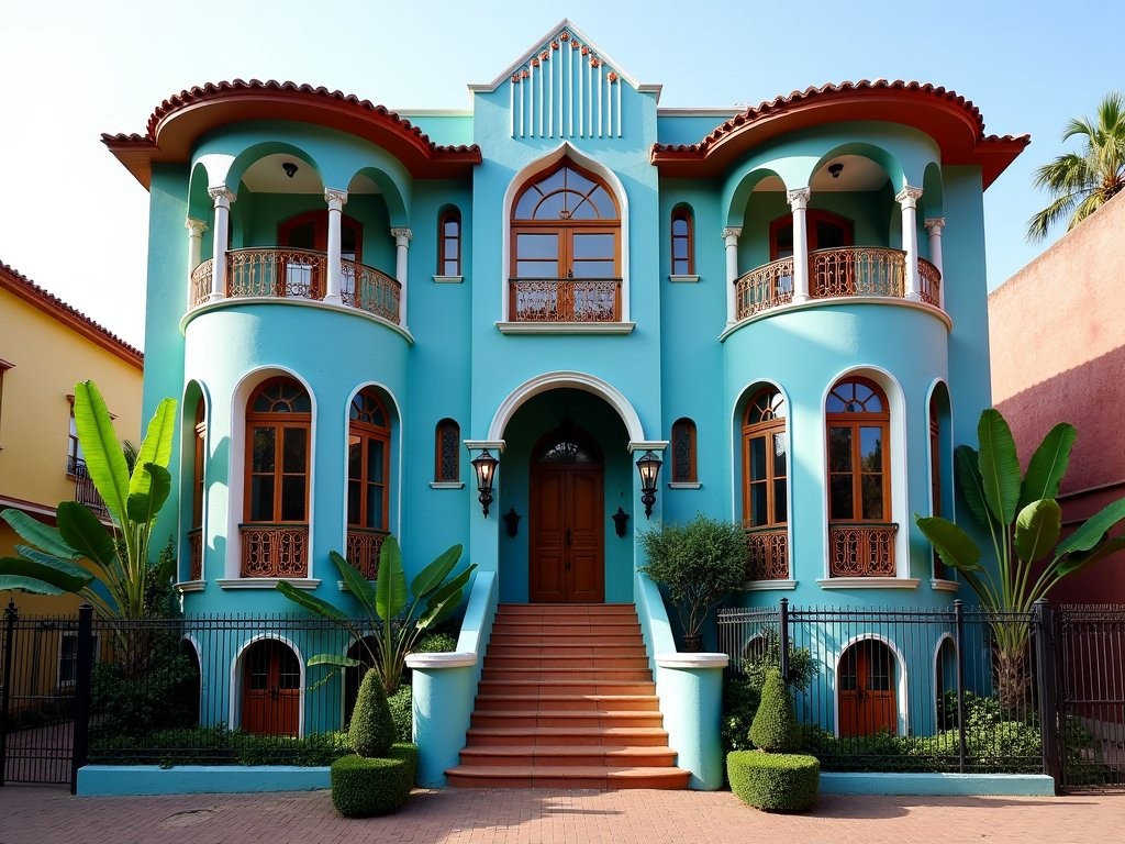 Art Deco mansion with colorful facade in Lafayette neighborhood of Guadalajara