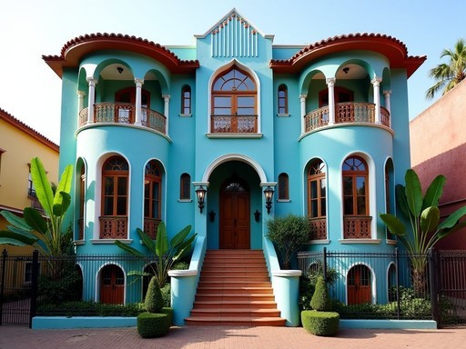 Art Deco mansion with colorful facade in Lafayette neighborhood of Guadalajara