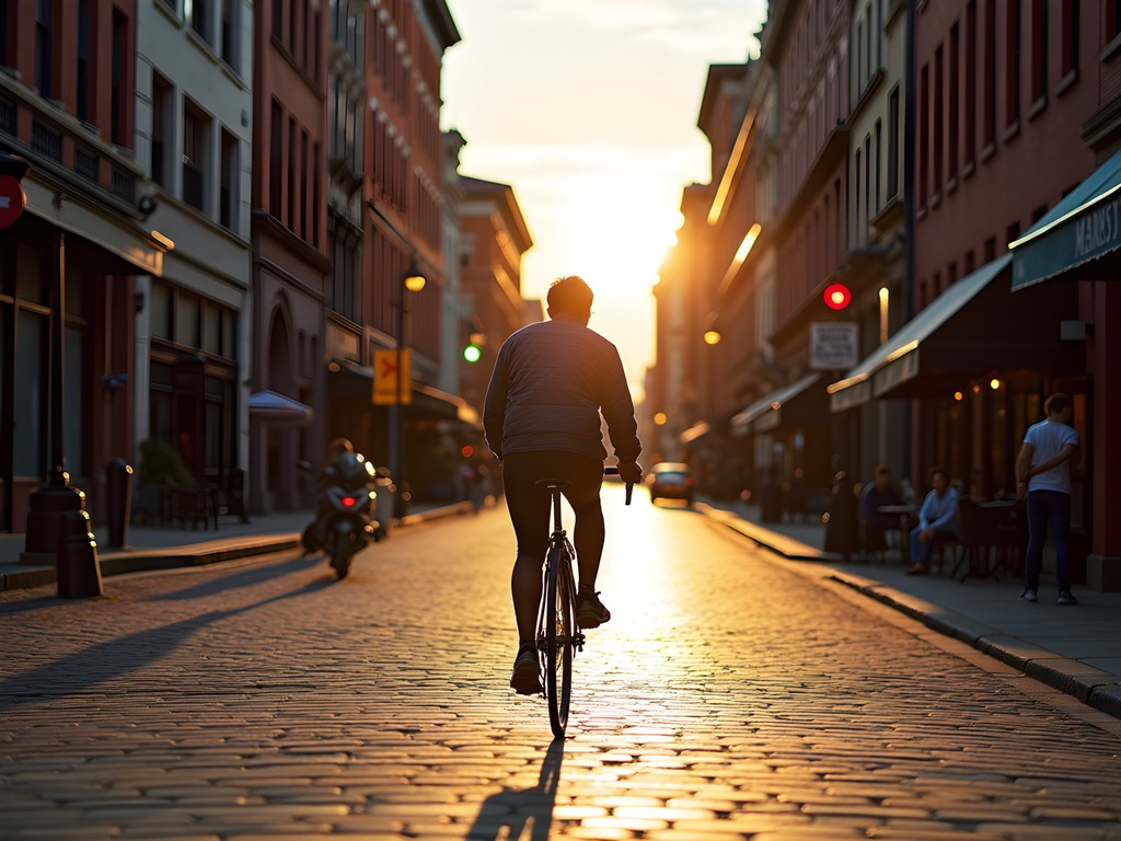 Urban explorer cycling through Harrisburg's historic Market Street with architecture in background