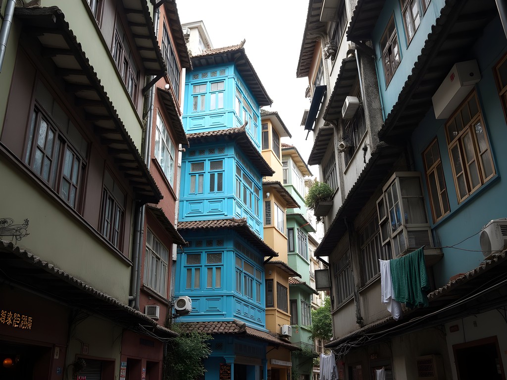The historic Blue House on Stone Nullah Lane in Wan Chai, Hong Kong