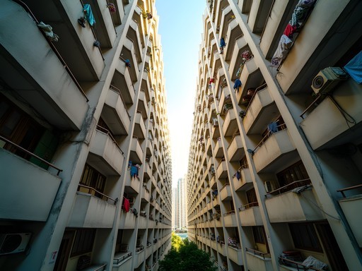 Dramatic architectural view of a Hong Kong public housing estate